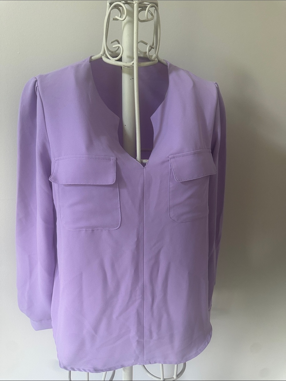 Jones New York Lavender V-Neck Pocket Blouse